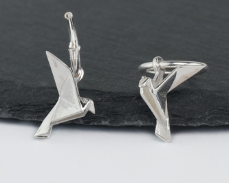 Stříbrné náušnice kroužek - Origami Pigeon