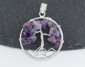 Stříbrný přívěsek Strom života - ametyst