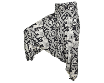Kalhoty aladin RONNY, sloni a ornamenty, černé