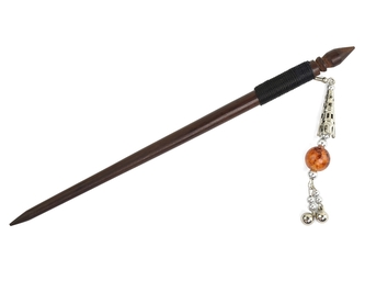 Jehlice do vlasů 18,5 cm, dřevo, zvonek, korálek - Červený