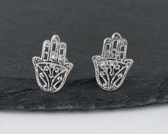 Stříbrné náušnice puzety - Ruka Fatimy