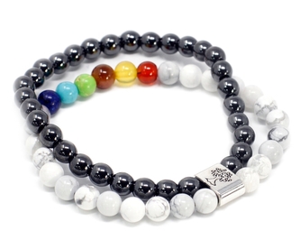 Náramek dvojitý magnetický, Howlit a čakrové kameny