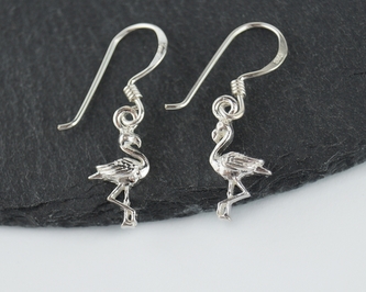 Stříbrné visací náušnice, Plameňák, 17 mm