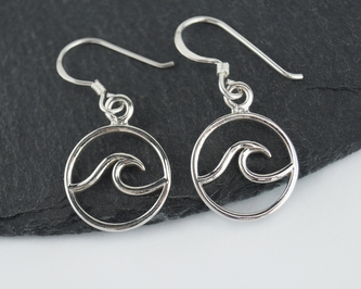 Stříbrné visací náušnice, Vlnka - 20 mm