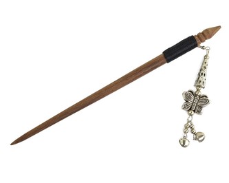 Jehlice do vlasů 18,5 cm, dřevo, rolničky, korálek kov H - motýl