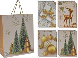 taška dárk. M, VÁNOČNÍ, 34x25x8,5cm, 4 DEK, papír