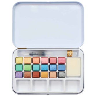 Mont Marte sada akvarelových barev METALLIC,18ks,vodové pero,houbička,paleta,kovový box