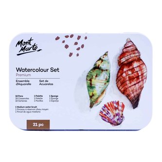 Mont Marte sada akvarelových barev, 18ks, štětec, houbička, paleta, č.0066, kovový box