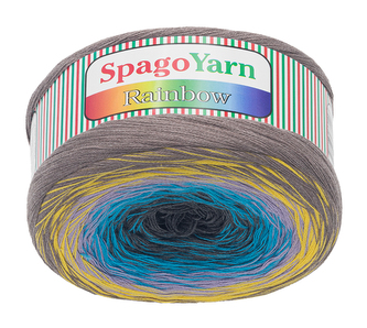 Příze SpagoYarn Rainbow - kávová, žlutá, fialová, tyrkys, šedá - 250g / 1000 m
