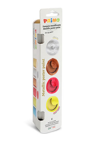 Temperové barvy PRIMO METALLIC, 6 x 25ml, kelímky