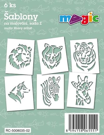 Papírové šablony MAGIC, 11 x 14cm, 6ks, sada Z - Hlavy zvířat
