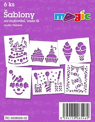 Papírové šablony MAGIC, 11 x 14cm, 6ks, sada Q - Oslava