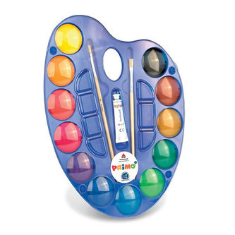 Vodové barvy PRIMO MAXI, Ø 44mm, 12 barev + paleta