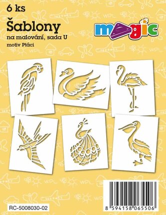 Papírové šablony MAGIC, 11 x 14cm, 6ks, sada U - Ptáci
