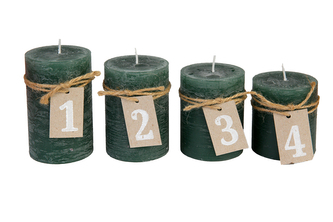 Svíčka adventní schody 60x70/80/90/100 mm rustik - zelená (4ks)