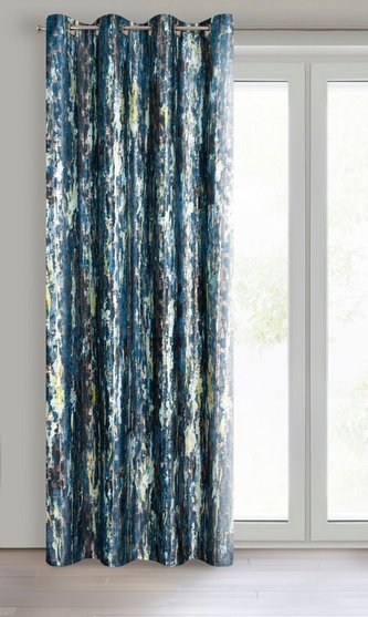 Dekorační vzorovaný velvet závěs s kroužky GRAZIA modrá 140x250 cm (cena za 1 kus) MyBestHome