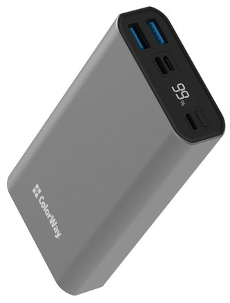 COLORWAY powerbanka/ 20 000mAh/ 2x USB QC3.0/ USB-C Power Delivery 20W/ Lighting/ LED/ Micro-USB/ Šedivá COLORWAY powerbanka/ 20 000mAh/ 2x USB QC3.0/ USB-C Power Delivery 20W/ Lighting/ LED/ Micro-USB/ Šedivá