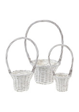 Košík dekorační proutěný s uchem a  igelitem, sada 3 kusy , barva bílá