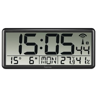 Hama Jumbo, digitální nástěnné hodiny, řízené rádiovým signálem, černé Hama Jumbo, digitální nástěnné hodiny, řízené rádiovým signálem, černé
