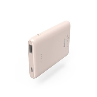 Hama SLIM 5HD, powerbanka, 5000 mAh, 1 A, výstup: USB-A, růžová Hama SLIM 5HD, powerbanka, 5000 mAh, 1 A, výstup: USB-A, růžová