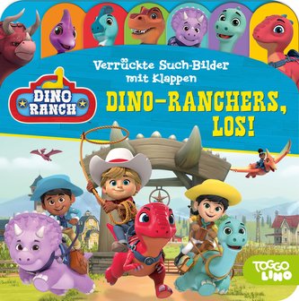 Dino Ranch - Verrückte Such-Bilder mit Klappen - Dino-Ranchers, los! - Pappbilderbuch mit 17 Klappen - Wimmelbuch für Kinder ab