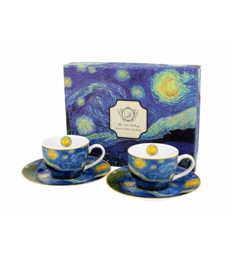 Porcelánový hrnek espesso s podtalířkem Starry Night inspired by Van Gogh 110 ml, sada 2 ks v dárkovém boxu Porcelánový hrnek espesso s podtalířkem Starry Night inspired by Van Gogh 110 ml, sada 2 ks v dárkovém boxu