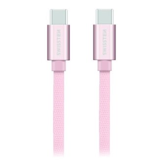 Swissten Datový Kabel Textile USB-C / USB-C 1,2 M Růžovo/Zlatý