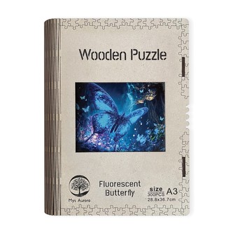 Dřevěné puzzle Fluorescentní motýl A3 Dřevěné puzzle Fluorescentní motýl A3