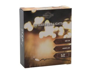 ŘETĚZ 60LED TEPLÁ 3M ČERNÝ 3XAA 5CM