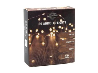 ŘETĚZ 66LED TEPLÁ 1M STŘÍBRNÝ 3XAA ČASOVAČ