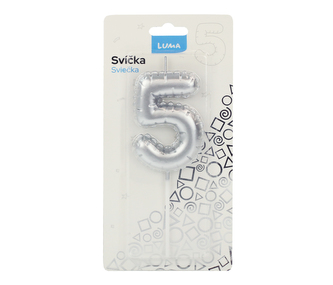 Svíčka č. 5 balónek STŘÍBRNÝ LUMA
