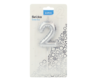 Svíčka č. 2 balónek STŘÍBRNÝ LUMA