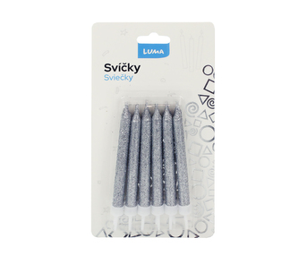 Svíčka 12ks, GLITR stříbrná LUMA