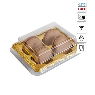 Krabička na makronky plastová 25ks zlatá s víčkem - Monaco