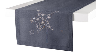 Vánoční ubrus - běhoun na stůl CHRISTMAS GLAM šedá - motiv hvězdičky 35x180 cm, ESSEX
