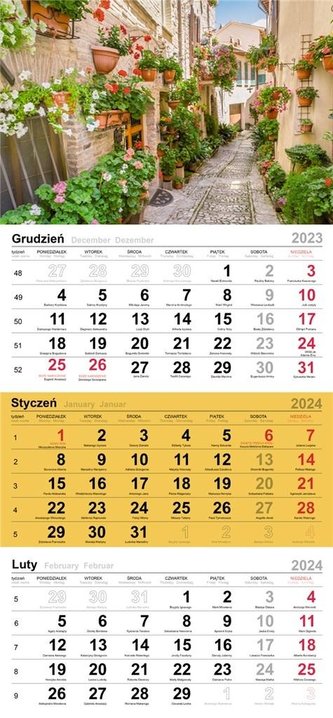 Kalendarz 2024 Trójdzielny kwiecista uliczka Kalendarz 2024 Trójdzielny kwiecista uliczka