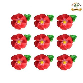 Cukrová dekorace květy červené na platíčku 9ks - Fagos