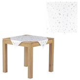 Ubrus s vánočním motivem, zlaté vločky na bílém podkladu, 80x80 cm,100 % poly