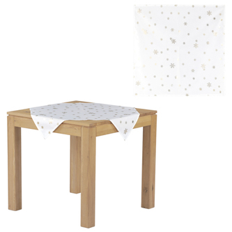 Ubrus s vánočním motivem, zlaté vločky na bílém podkladu, 80x80 cm,100 % poly