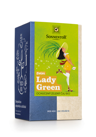 Sonnentor Svěží Lady Green bio, ochucený zelený čaj, 21,6 g porc. dvoukomorový