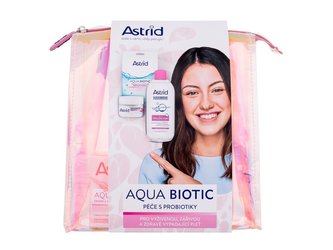 Astrid Aqua Biotic denní a noční pleťový krém Aqua Biotic Day And Night Cream 50 ml + micelární voda Aqua Biotic 3in1 Micellar Water 400 ml + textilní pleťová maska Aqua Biotic Anti-Fatigue and Quenching Tissue Mask 1 ks + kosmetická taštička
