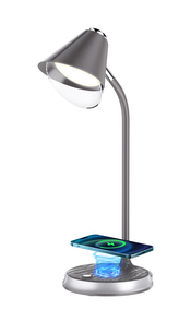 LED stolní lampička Immax FINCH s Qi nabíjením šedá +stříbrné prvky