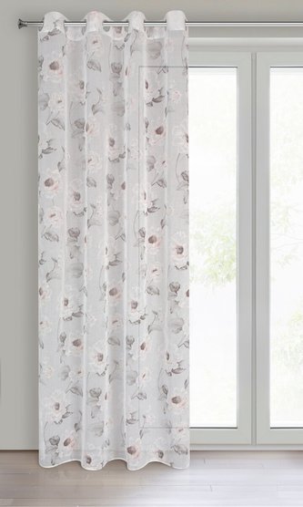 Dekorační vzorovaná záclona s kroužky BESS bílá/růžová 140x250 cm (cena za 1 kus) MyBestHome