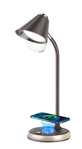LED stolní lampička Immax FINCH s Qi nabíjením hnědá +zlaté prvky