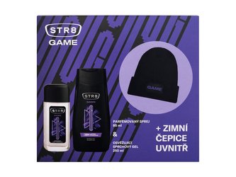 STR8 Game deodorant ve skle 85 ml + sprchový gel 250 ml + zimní čepice