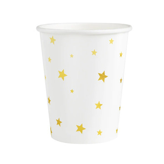 Papírové kelímky bílé se zlatými hvězdičkami 220 ml - 6 ks