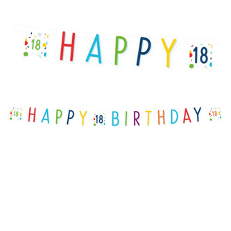 Party nápis Rainbow Confetti - Happy Birthday 18 - 180 x 14 cm