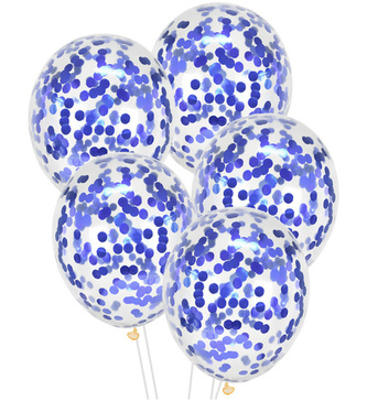 Průhledné balonky s Modrými konfetami, 30 cm - 5 ks