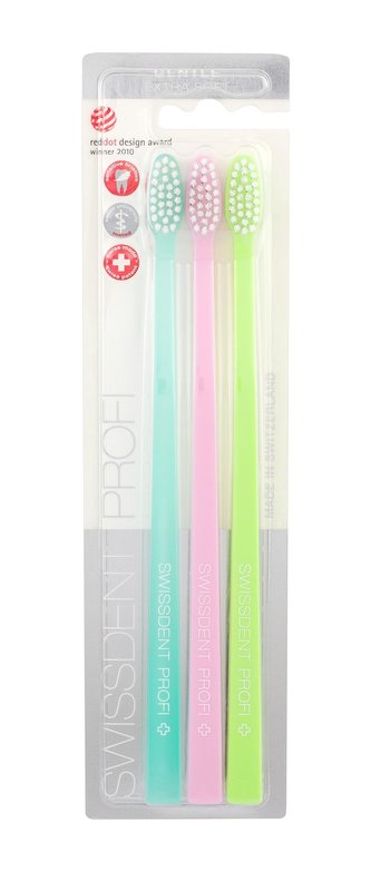 Swissdent Gentle Trio Extra Soft Set ( 2 + 1 ZDARMA zelený + růžový + modro-zelený) - Sada zubních kartáčků unisex