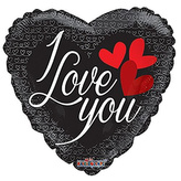 Foliový balonek srdce - černé - I love you 46 cm